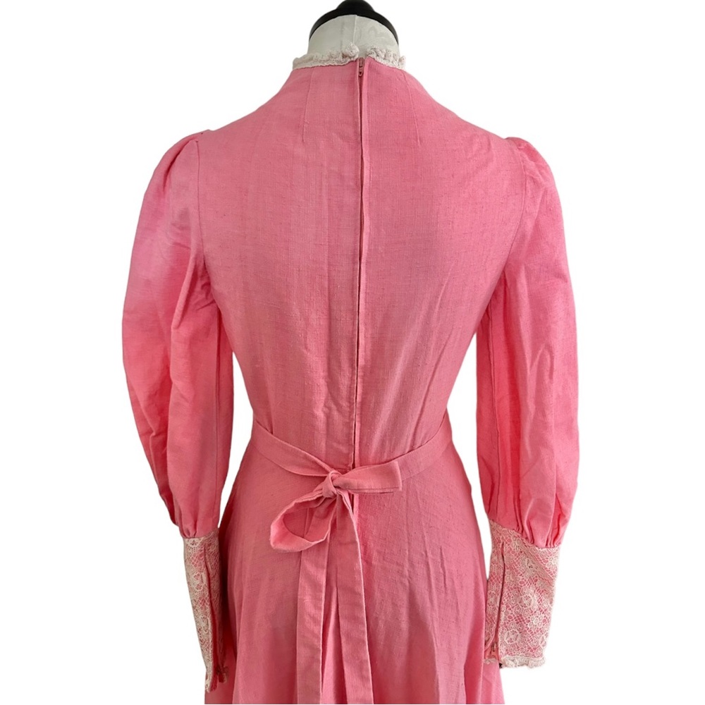 Vintage 1970's Praire Dress Leg of Mutton Sleeves Lace Bodice Zip Back & Wrists - Picture 6 of 12